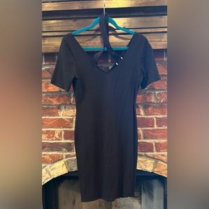 Black body con dress with crisscross neckline - size medium